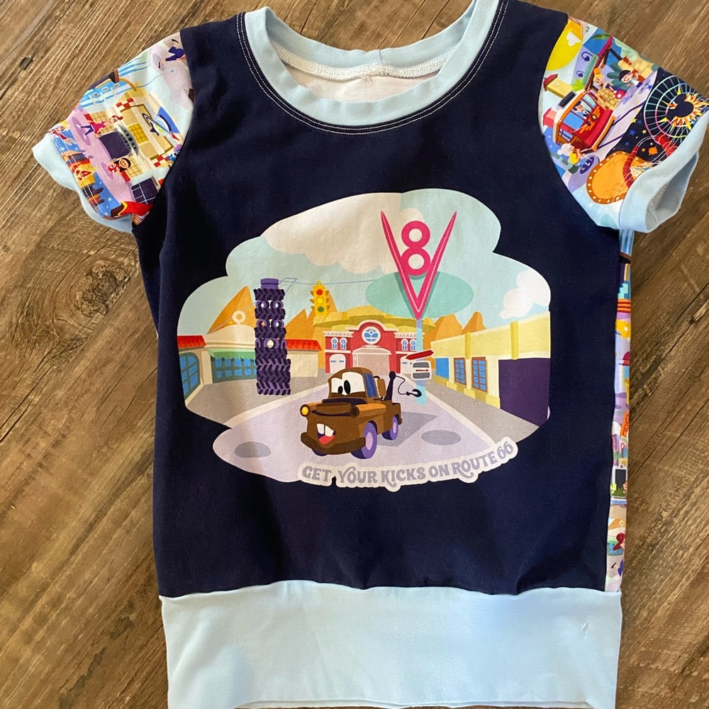Custom fabric from backstitch Disney cars shirt